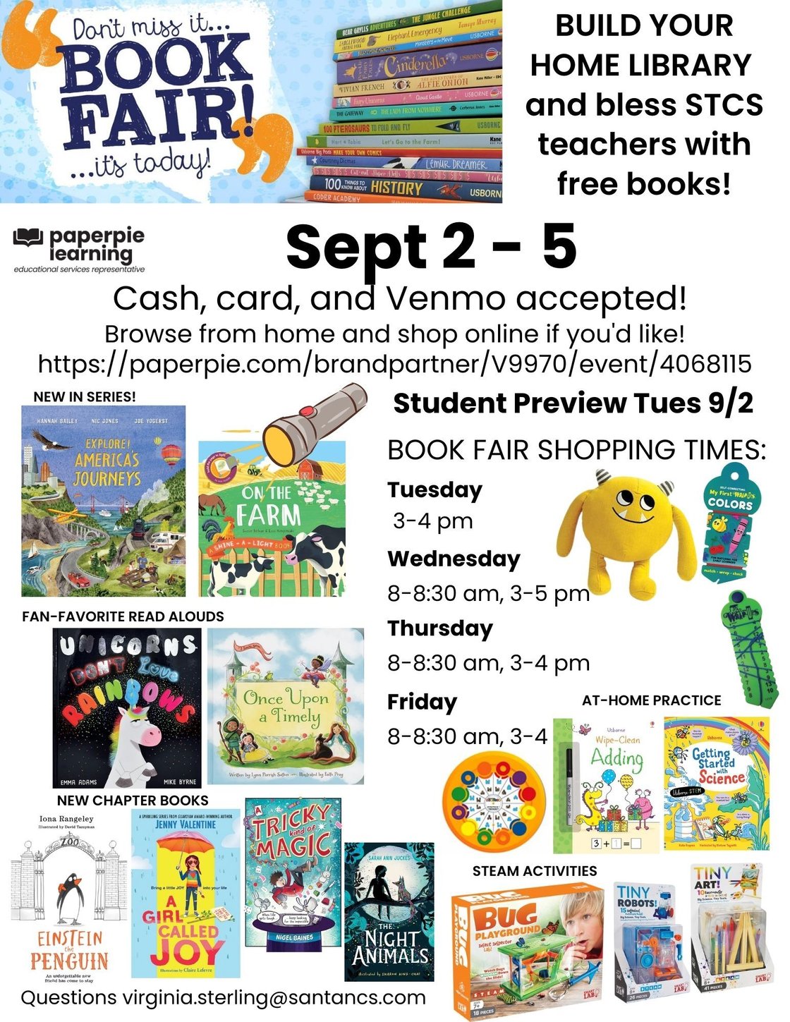 2025 Sept STCS flyer Book Fair with times