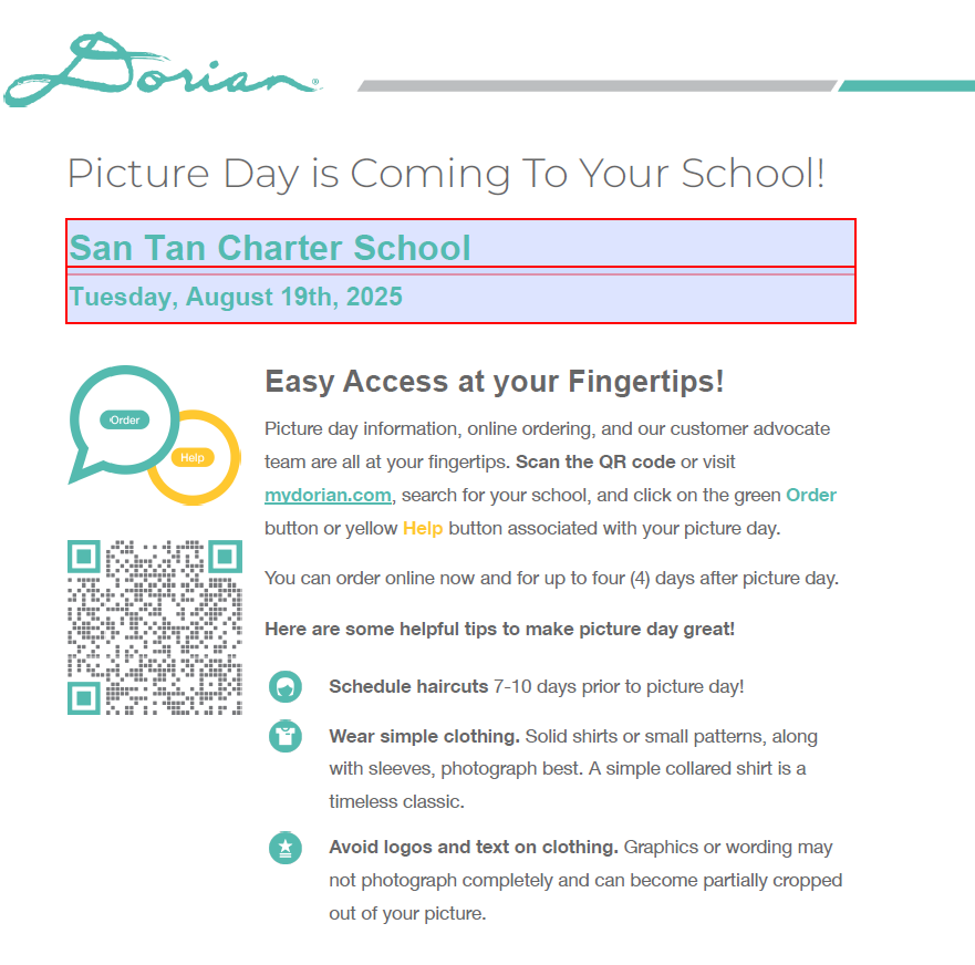 Dorian Picture Day Info