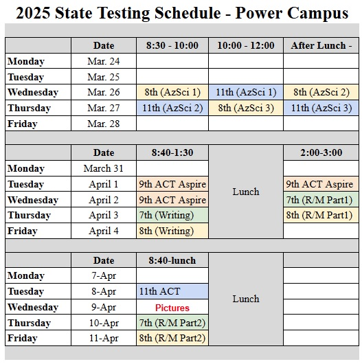 State Testing Schedule 2025